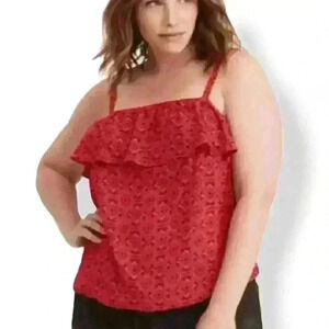 Torrid Women's Red Tile Georgette Red Spaghetti Strap Loose Fit Tank Top Size 1‎